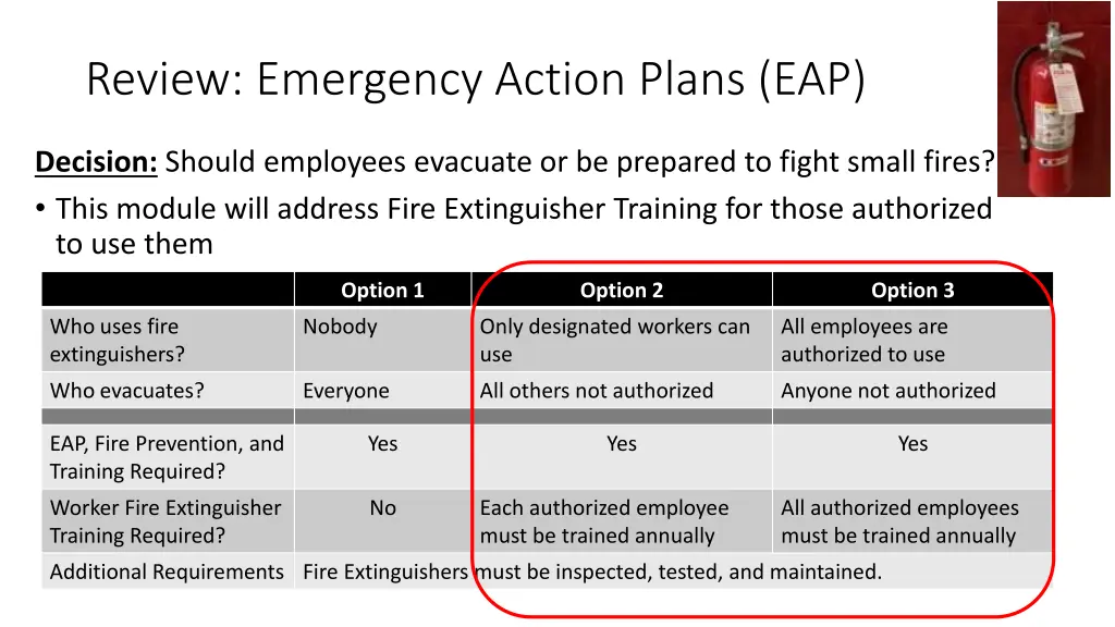 review emergency action plans eap