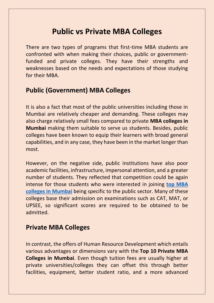 public vs private mba colleges