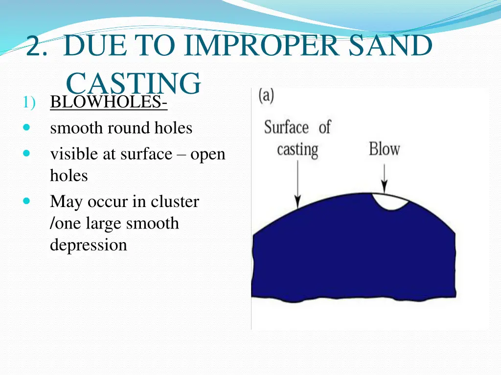 2 due to improper sand casting 1 blowholes smooth