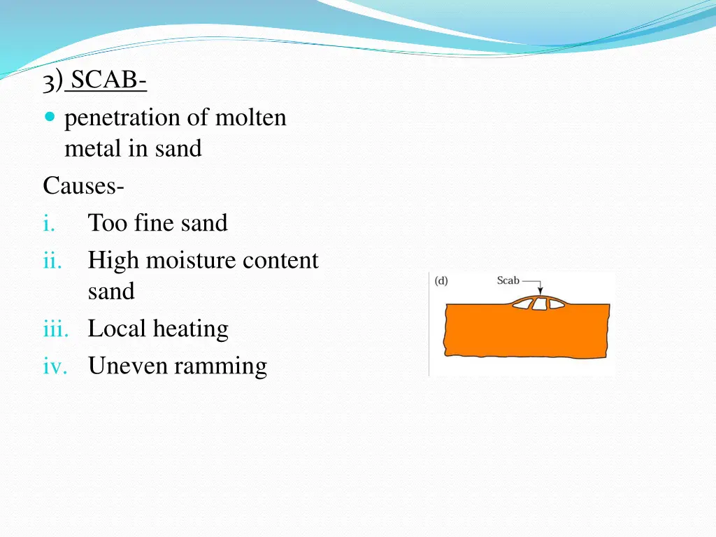 3 scab penetration of molten metal in sand causes