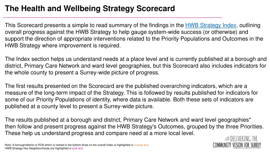 the health and wellbeing strategy scorecard