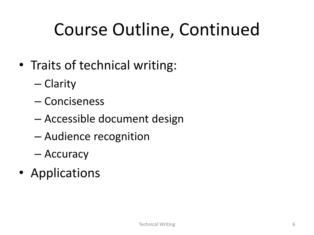 course outline continued