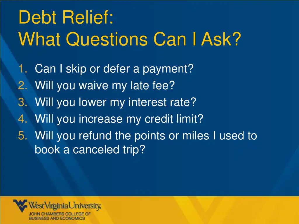 debt relief what questions can i ask