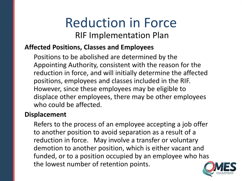 reduction in force rif implementation plan 1