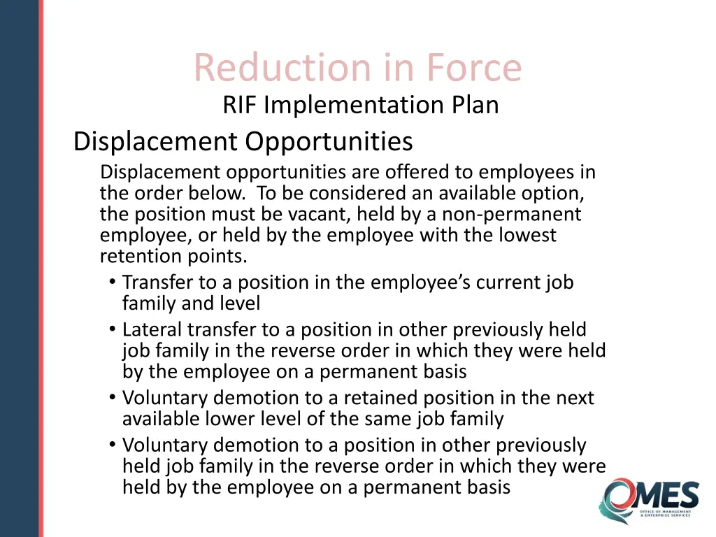 reduction in force rif implementation plan 2