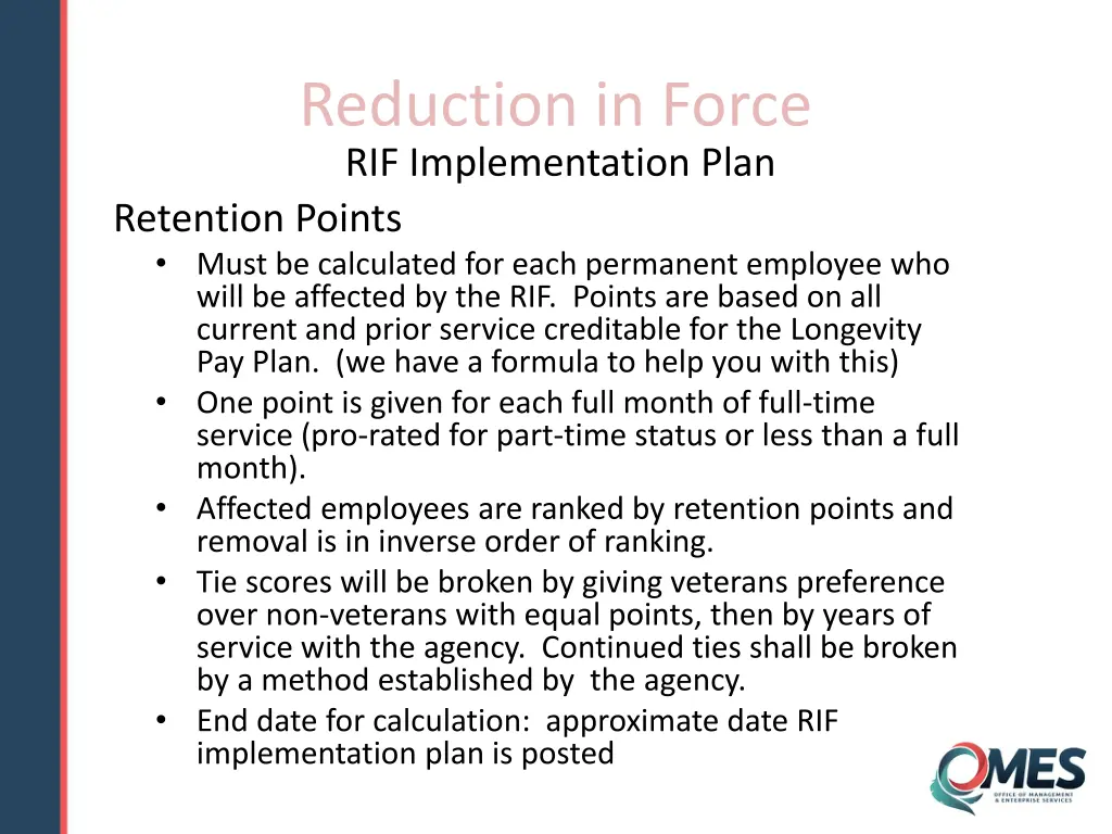 reduction in force rif implementation plan 6