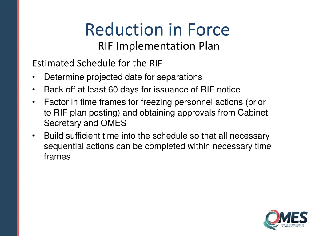 reduction in force rif implementation plan