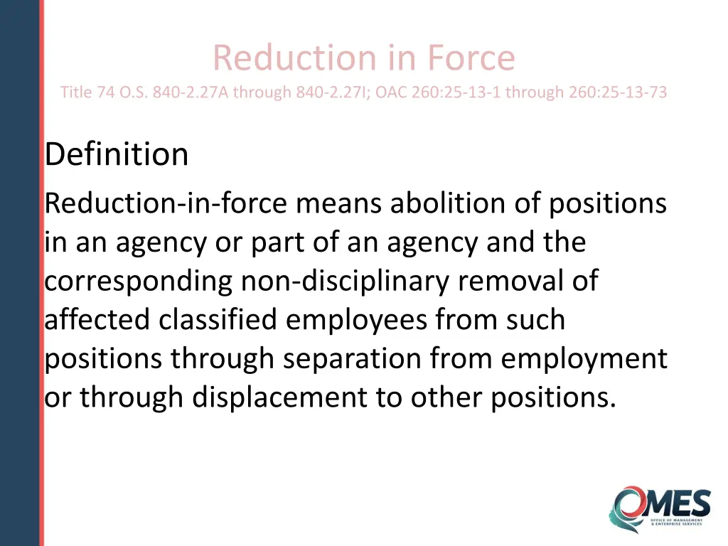 reduction in force title 74 o s 840 2 27a through