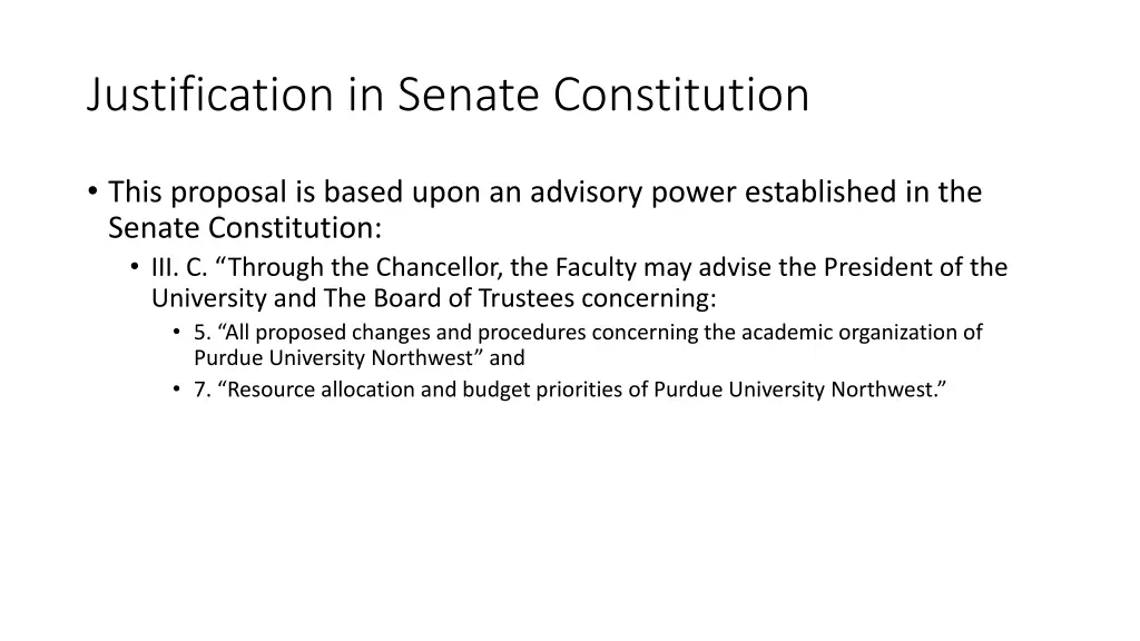 justification in senate constitution