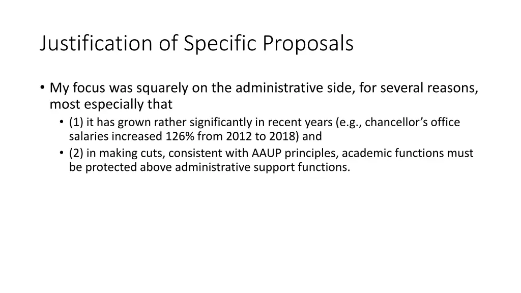 justification of specific proposals