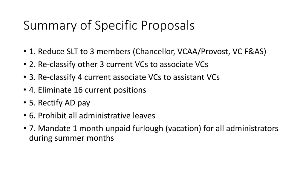 summary of specific proposals