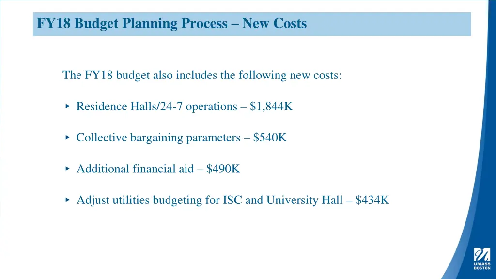 fy18 budget planning process new costs