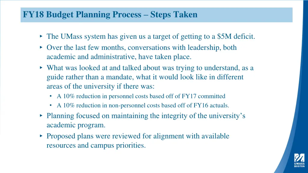 fy18 budget planning process steps taken