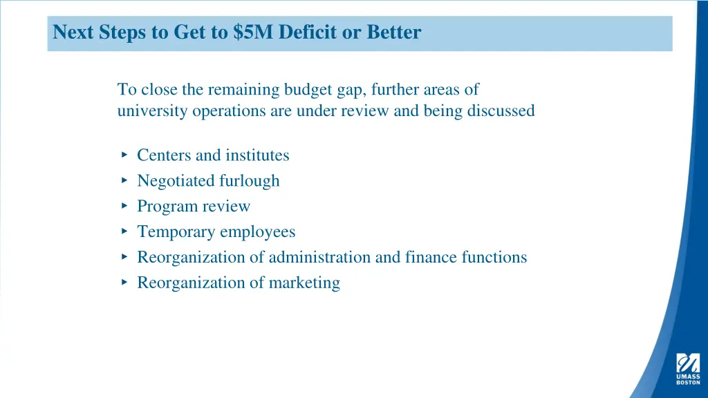 next steps to get to 5m deficit or better