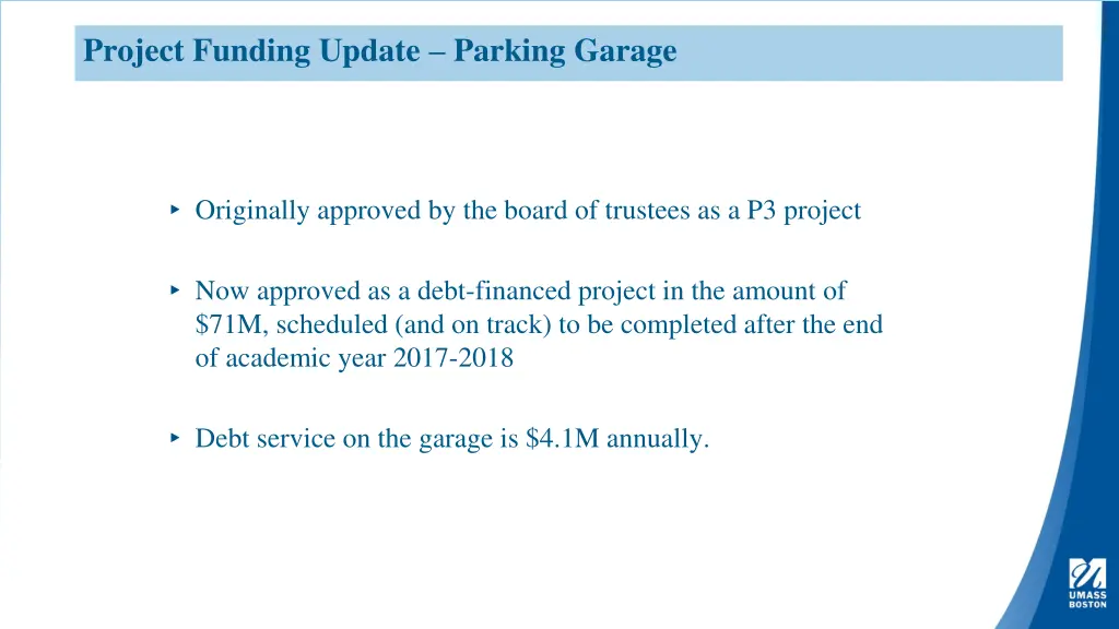 project funding update parking garage