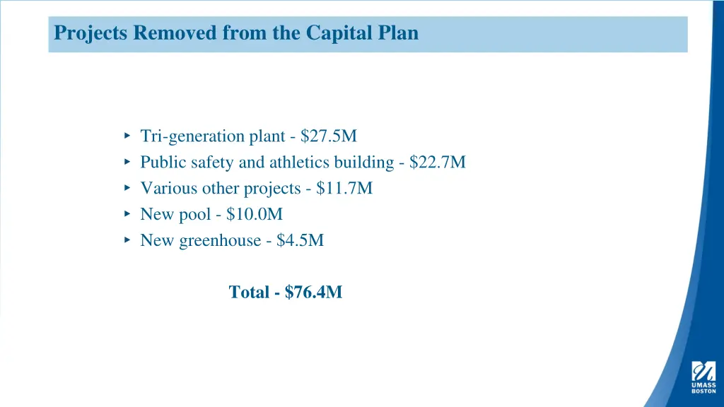 projects removed from the capital plan