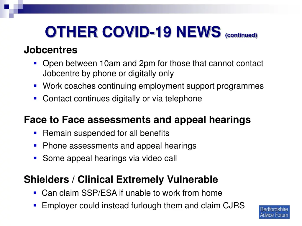 other covid 19 news continued jobcentres open