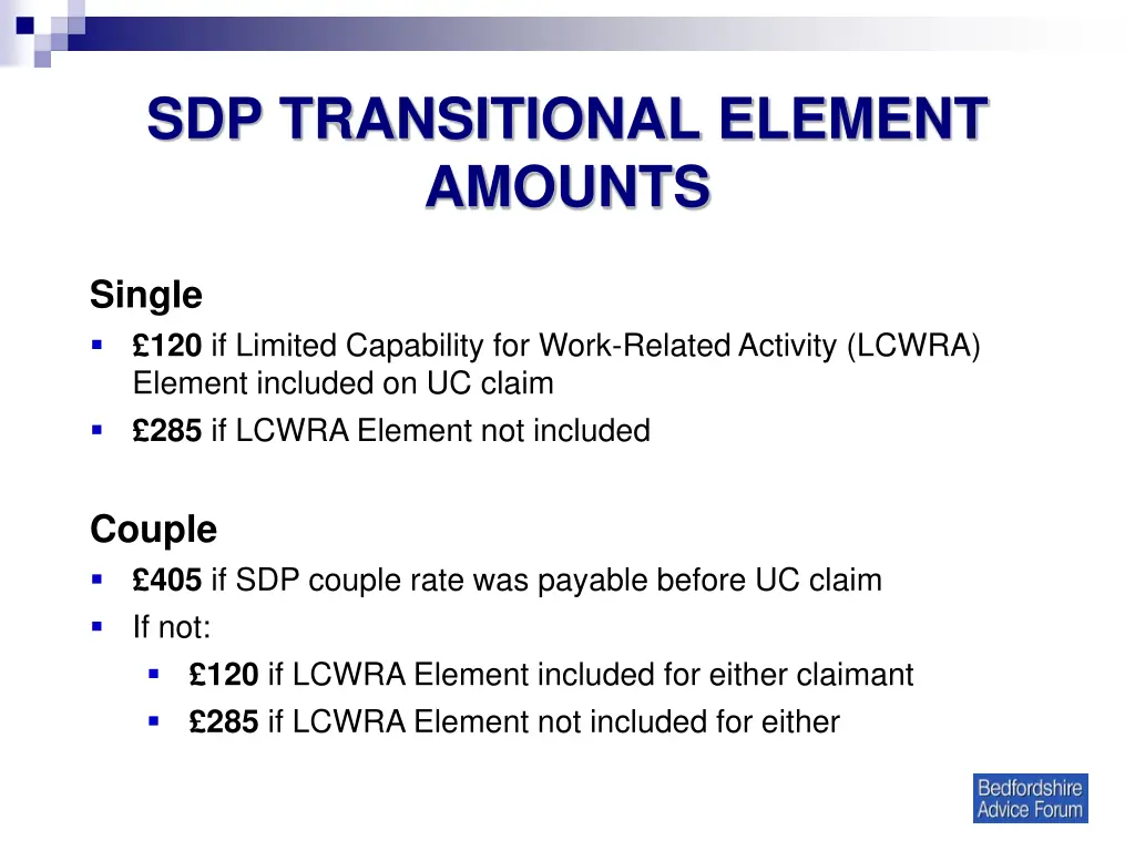 sdp transitional element amounts