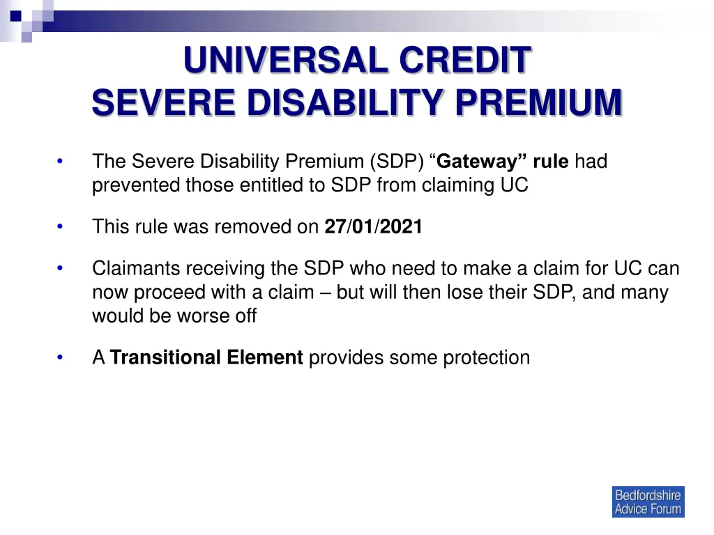 universal credit severe disability premium