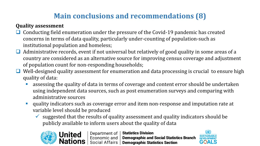 main conclusions and recommendations 8