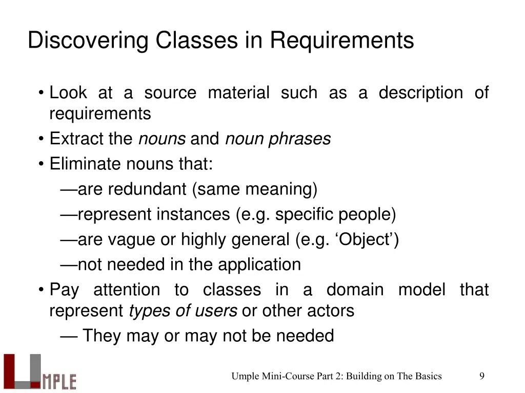 discovering classes in requirements