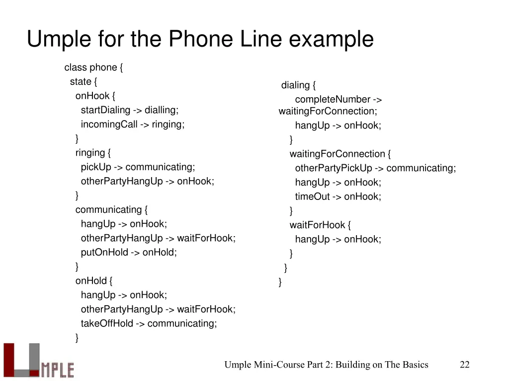 umple for the phone line example