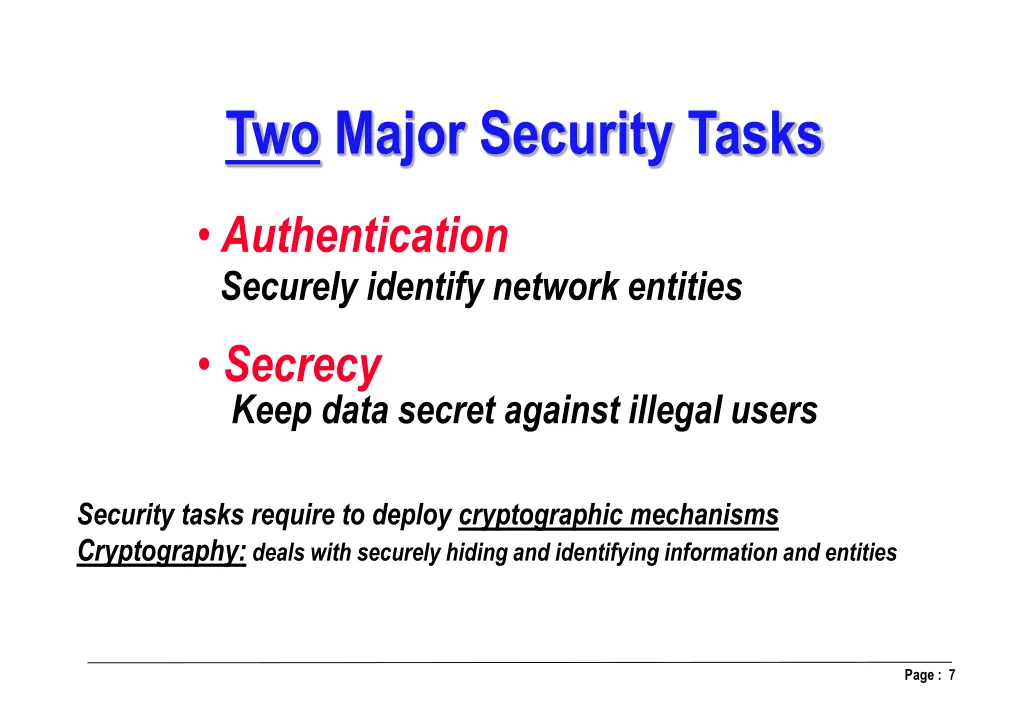 two major security tasks