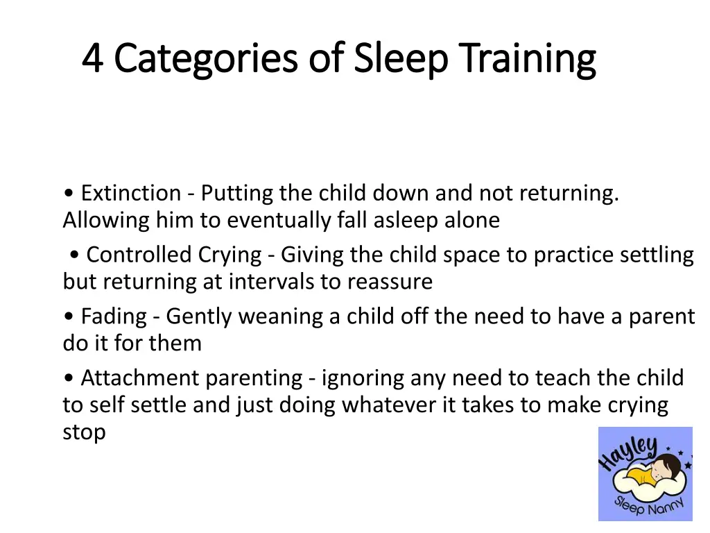 4 categories of sleep training 4 categories