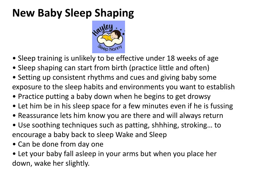 new baby sleep shaping