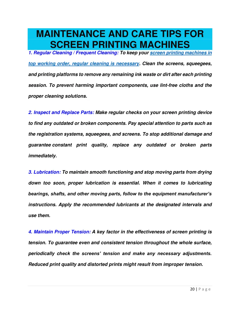 maintenance and care tips for screen printing