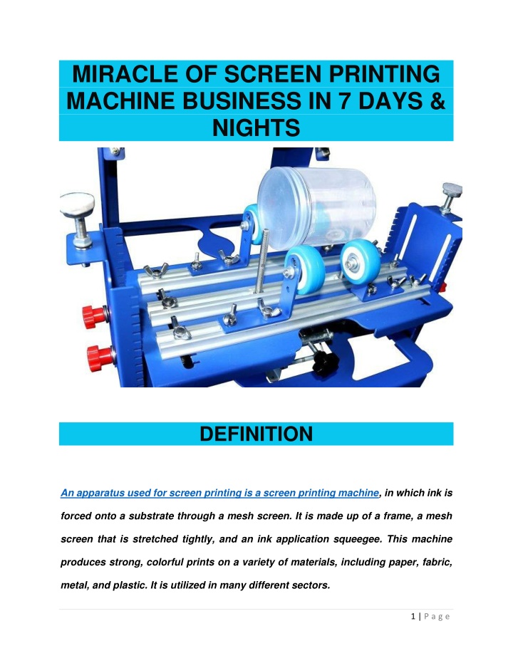 miracle of screen printing machine business