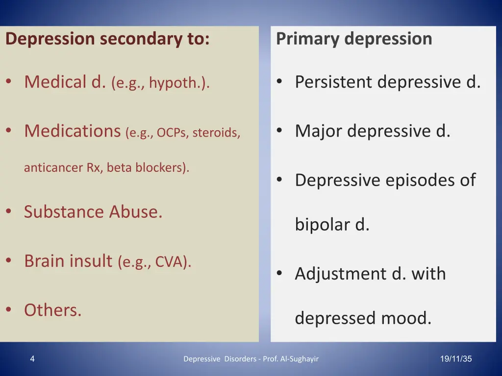 depression secondary to