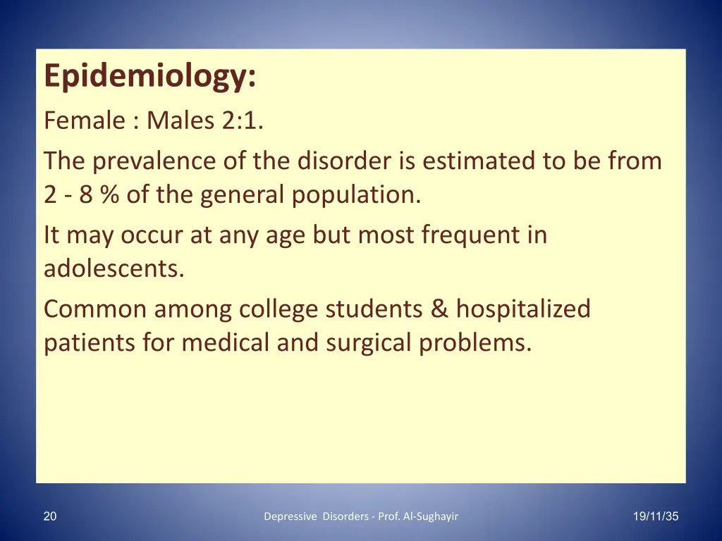 epidemiology female males 2 1 the prevalence