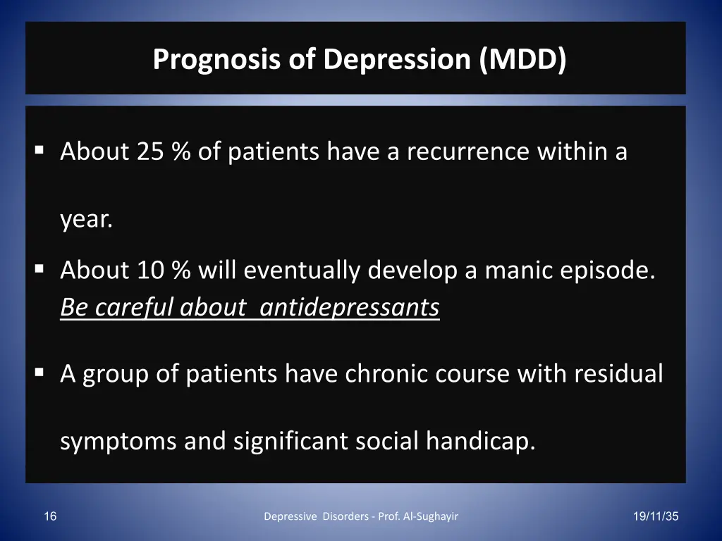 prognosis of depression mdd