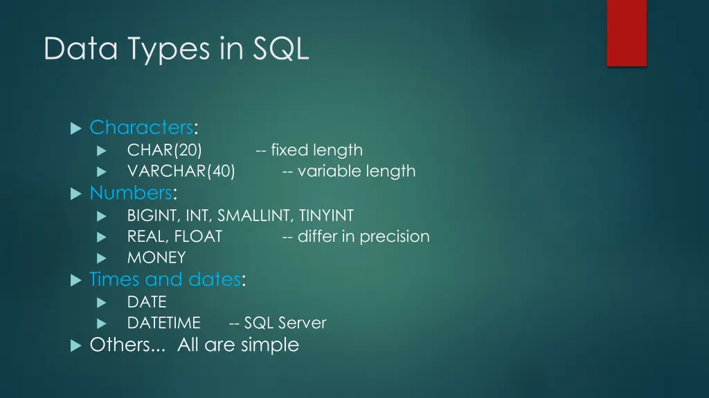 data types in sql