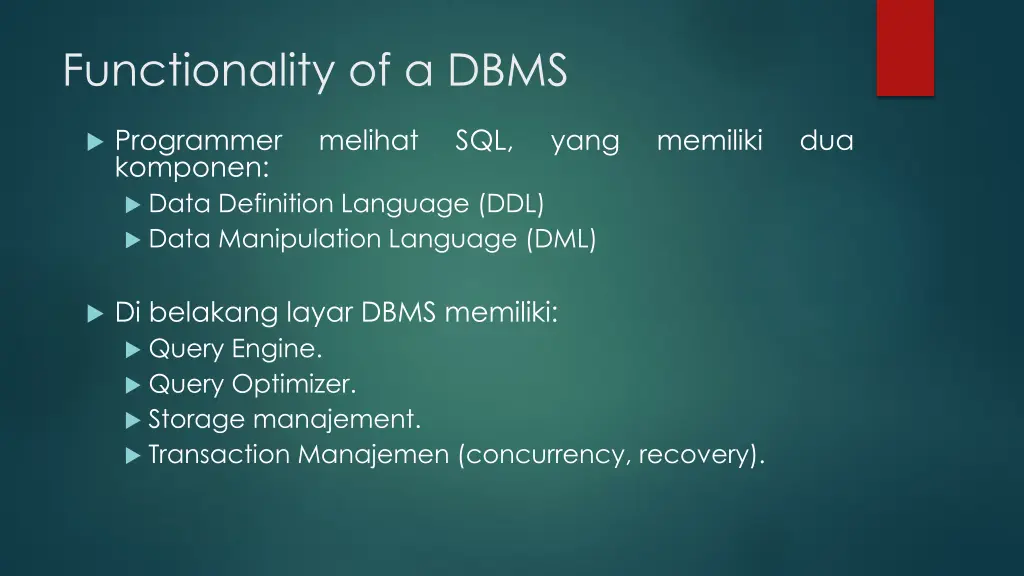 functionality of a dbms