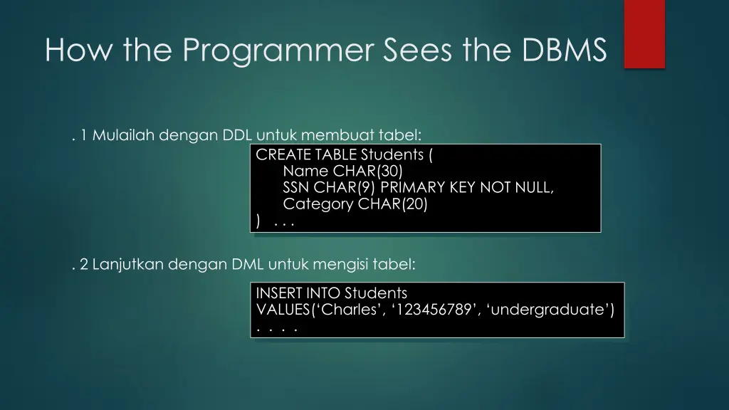 how the programmer sees the dbms