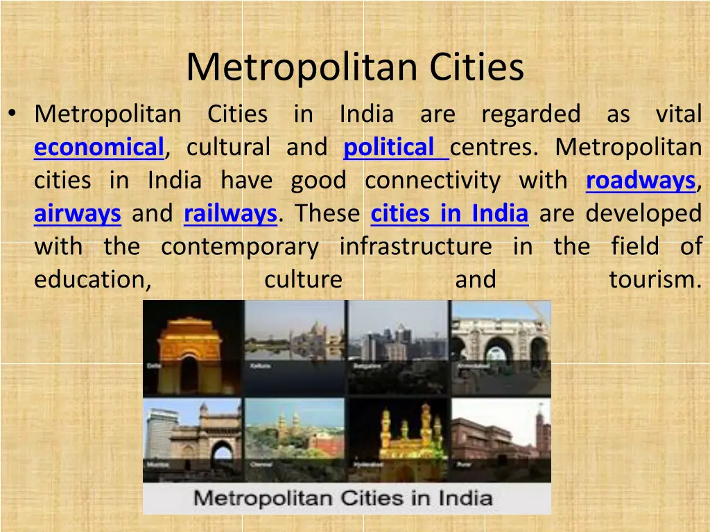 metropolitan cities cities in india economical