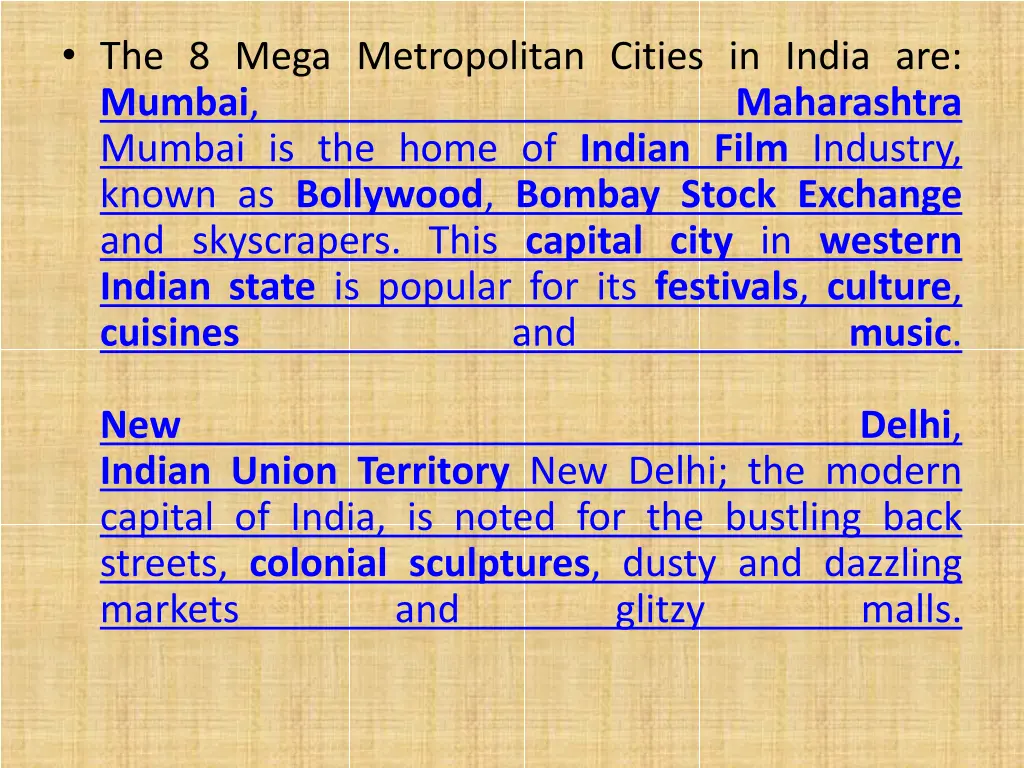 the 8 mega metropolitan cities in india