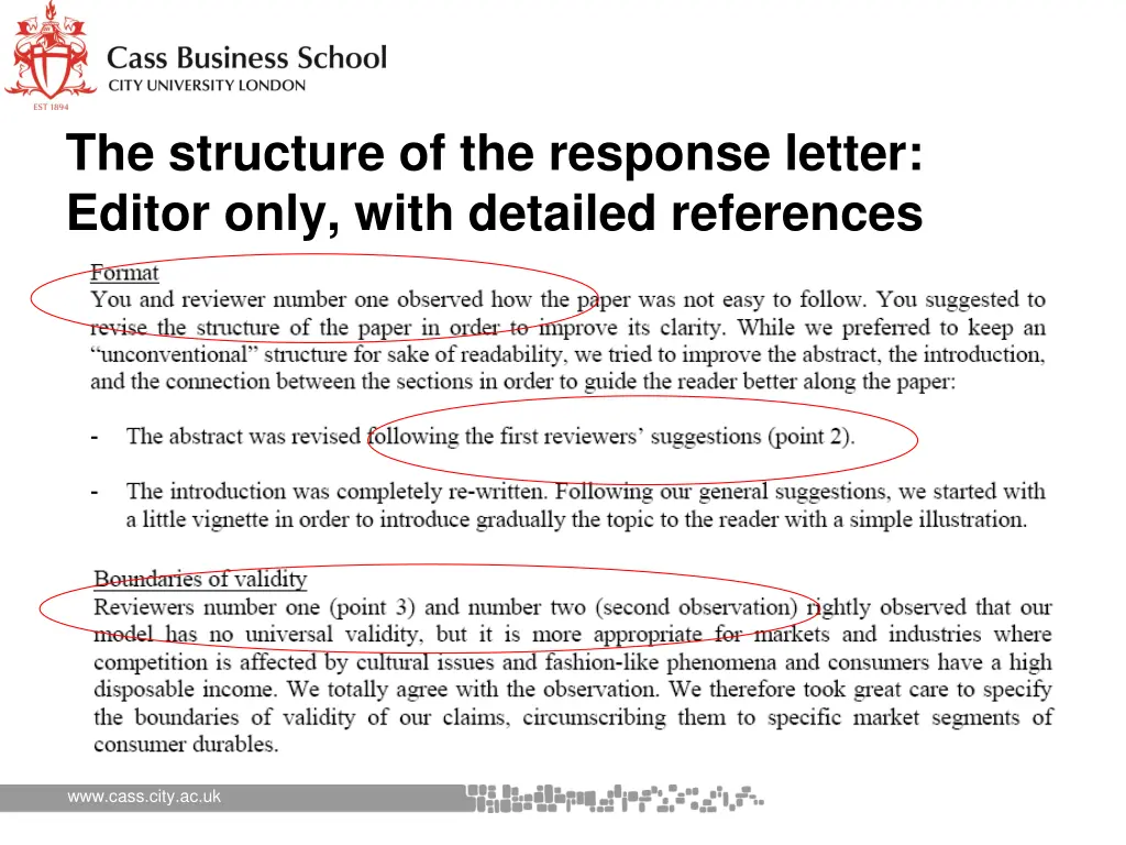 the structure of the response letter editor only 1