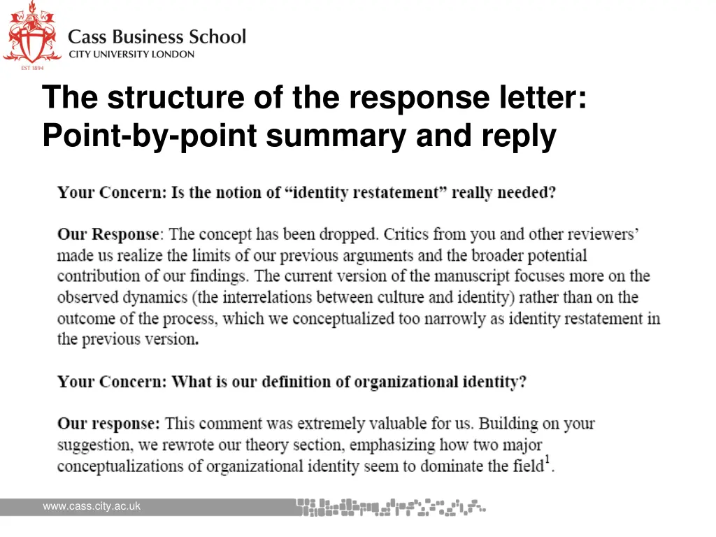 the structure of the response letter point