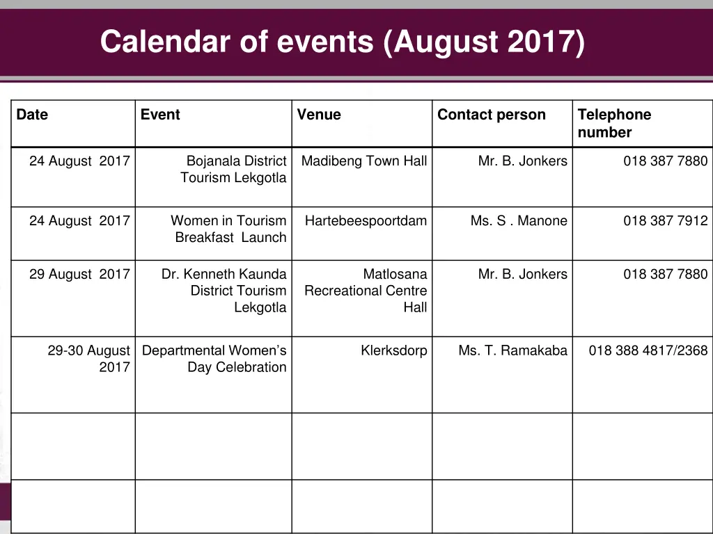 calendar of events august 2017