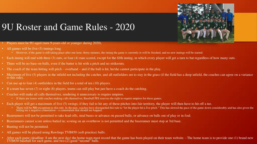 9u roster and game rules 2020