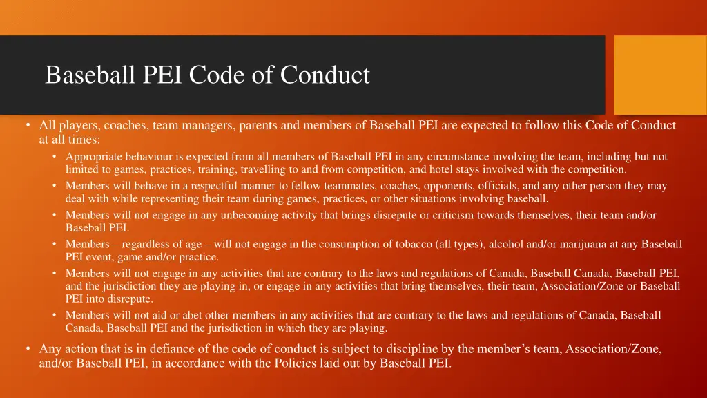 baseball pei code of conduct