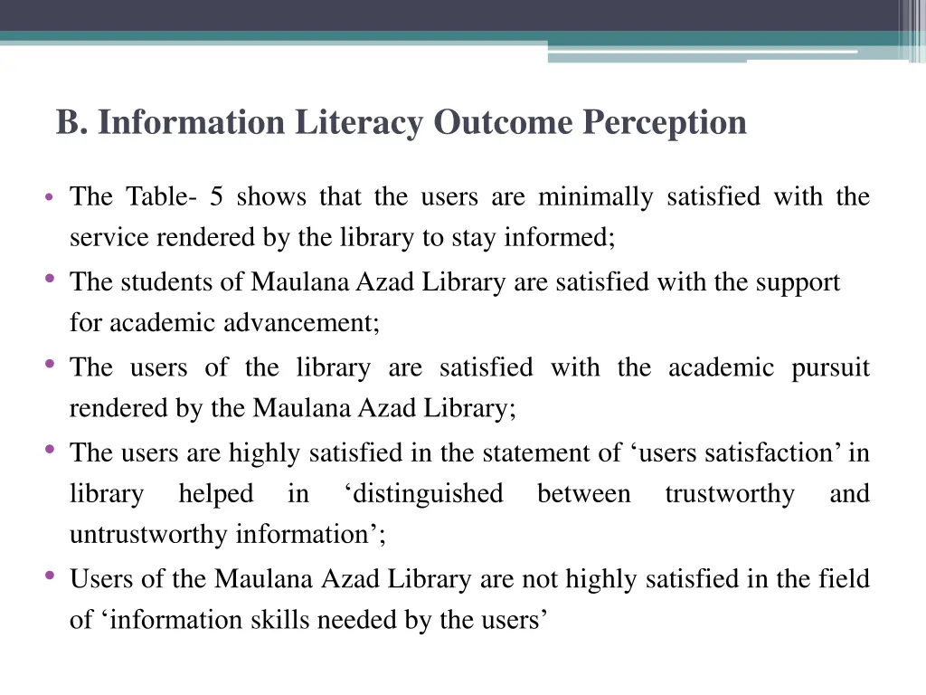 b information literacy outcome perception