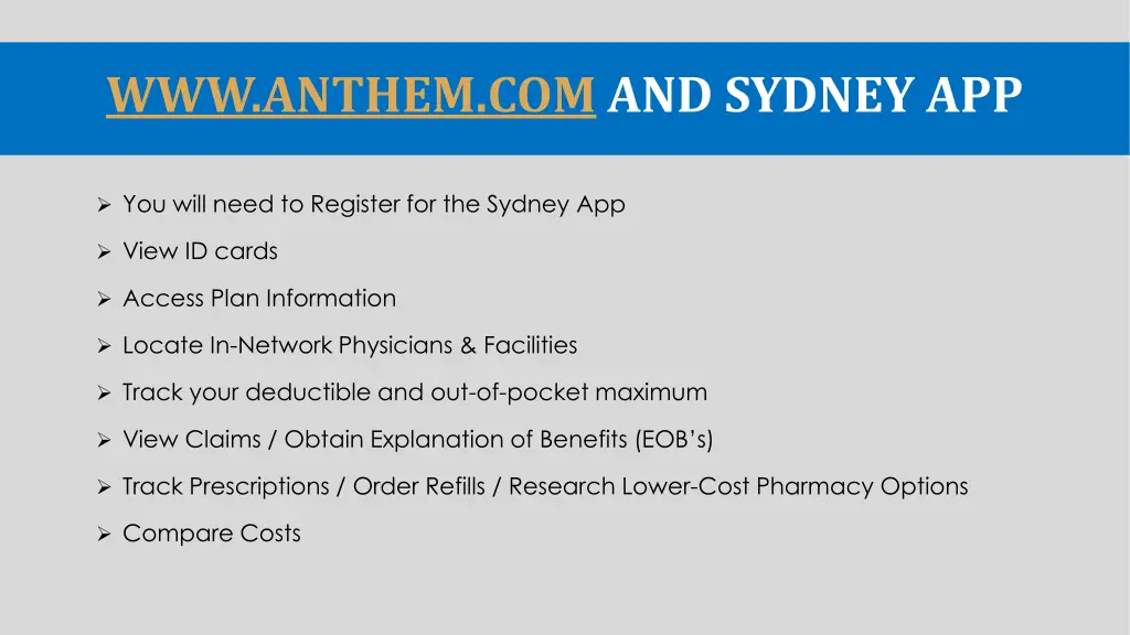 www anthem com and sydney app