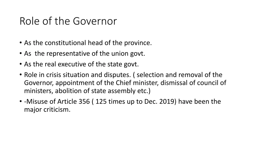 role of the governor