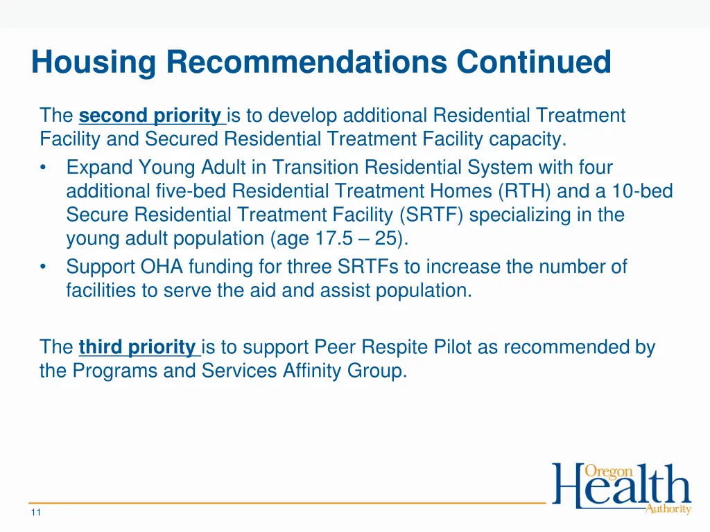 housing recommendations continued