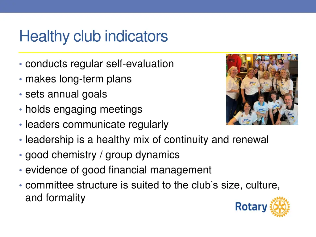 healthy club indicators