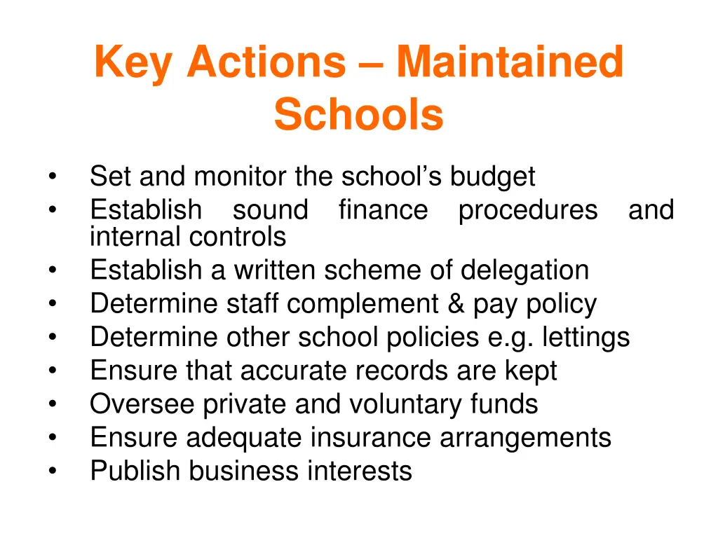 key actions maintained schools